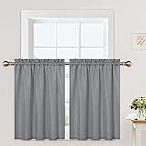 CAROMIO Küche Vorhang Jacquard Scheibengardinen im Landhausstil Waffel Cáfe Gardine aus Polyester Verdunklungsvorhänge für Whonzimmer Grau Blickdicht Bistrogardinen 2 Stück, B76 x H76