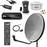 Digital Sat Anlage 60 cm Spiegel inkl. ARLI AH1 HD Receiver + Single LNB + 10m Koax Kabel + 2 F - Stecker vergoldet 1 Teilnehmer Set dunkelgrau anthrazit Camping Antenne 1 T