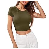 TTWOMEN Damen Kurzarm Sexy Tank Tops Sommer Lässig Reine Farbe Slim Fit Kurze T-S