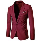 Herren Slim Klassische Anzugjacke Ein Knopf Lässige Sportjacken Mantel Leichter Bequemer Business-Daily-Blazer (Rot,M)
