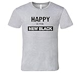 ADSION Happy is The New Black T-Shirt Orange is The New Black Word Play T-Shirt Sport Grau Gr. XL, Schw