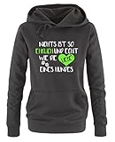 Comedy Shirts - Nichts ist so ehrlich und echt wie die Liebe eines Hundes - Damen Hoodie - Schwarz / Weiss-Neongrün Gr. S