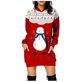 MOKBAY Weihnachten Kleider Damen Sweatshirtkleid Kinderkleiderbügel Sexy Kleid Damen Kleid Damen Weihnachtskleid mit Farbblock-Print für Damen mit knielangen Ärmeln Sweatshirtk