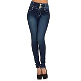 Petalum Damen Jeans mit Hoher Taille High Waist Stretch Schlank Jeanshose Push Up Denim Pants Boyfriend Knopfleiste EU36-47