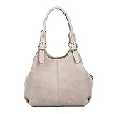 Spezielle Designer-Schultertasche für Damen, mehrere Fächer, Tragegriff oben, mit langem Riemen, Braun - taupe - Größe: M