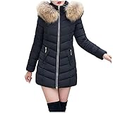 Lialbert Damen Winter Jacke Parka Mantel Stepp Winterjacke warm gefüttert Klassisch Daunenjacke Große Größen Dicke Pelzkragen Baumwolle Slim Jacke Zipper Outwear B