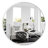 Wandspiegel, Dekorative Spiegel rund 70cm, weiß runder Spiegel groß Modern Flur Bad Wohnzimmer Vintag