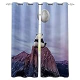 LWXBJX Vorhang Blickdicht für Schlafzimmer Wohnzimmer - Tiere Panda Berge Mond - 3D Druckmuster Öse Thermisch isoliert - 140 x 160 cm - 90% Blickdicht Vorhang für Kinder Jungen Mädchen Sp