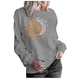 Alwayswin Sweatshirt Damen Rundhals Langarm T-Shirt Top mit Print Casual Drucken Langarmshirt Lose T-Shirt Pullover Tops Bluse Frühling und Herbst Lange Ärmel Ob