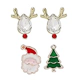 Zhang-StrongAn Geweih Weihnachtsmann Weihnachtsbaum Ohrringe Lustige süße Cartoon Ohrringe Diamant Tropfen Öl Set Ohrringe-Rot Grün G