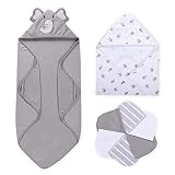 Momcozy Baby Badetuch Set, 8-teiliges Babyhandtuch Set, 2x Baby Kapuzenhandtuch 76X76 cm und 6x Baby Waschlappen 24x24cm, Babyhandtuch mit Kapuze für Neugeborene, Weich & Super Saugfähig, Unisex