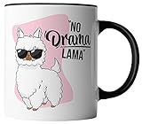 vanVerden Tasse mit Spruch - 'No Drama Lama' - Lama mit Sonnenbrille - beidseitig Bedruckt - Geschenk Idee Kaffeetasse, Tassenfarbe:Weiß/Schw