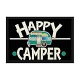 Print Royal Camping Fußmatte mit lustigem Spruch - Happy Camper - Geschenkidee / Camping Zubehör / Campingmatte / Vorzeltteppich - 60 x 40