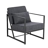 Mingone Gepolsterter Sessel, Loungesessel Retro-Stuhl Einzelsessel mit Metallrahmen und Leinen für Esszimmer Wohnzimmer Empfangsbereich (Grau, 60 x 72 x 72 cm)
