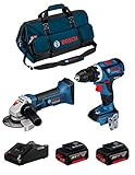 BOSCH Kit 18V BK209BAG (Bohrschrauber GSR 18V-60 C + Winkelschleifer GWS 18-125 V-LI + 2 Batterien 5,0 Ah + Ladegerät + Tasche)