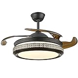Deckenventilator LED-Lichtquelle mit Drei Einziehbare ABS-Blätter Fernbedienung tricolor deckenlampe Leuchte Moderner Fan Light Kronleuchter Ausführung in Metallgehäuse + Acryl-Lampenabdeckung