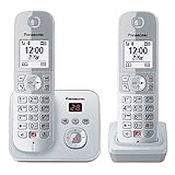 Panasonic KX-TG6862GS Schnurlostelefon mit 2 Mobilteilen und Anrufbeantworter (Bis zu 1.000 Telefonnummern sperren, übersichtliche Schriftgröße, lauter Hörer, Voll-Duplex Freisprechen) perl-silb