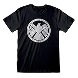 Marvel Avengers Assemble Shield Logo Damen-Boyfriend Fit T-Shirt Schwarz 5XL | S-XXXXXL, Loser Baggy Maxi-Rundhalsausschnitt Grafik-Top, Geburtstags-Geschenk-Idee für Damen, für Haus oder Gy