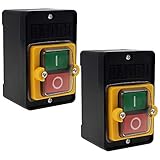 2 Stück Maschinenschalter Switch Pushbutton Drucktaste AC220V / 380V 10A EIN/AUS-Drucktastenschalter Plastik Sicherheitsschalter mit Wasserdichter Staubdichter Box für Schleifmaschine Tex