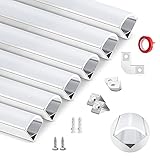 HOMMAND 6 x 1m/3,3ft LED Kanal V-Form, LED Streifen Kanal und Diffusor mit Eckverbinder, Klebstoff, Endkappen und Montageclips, LED Profil 45 grad, LED Aluminium Profil 6