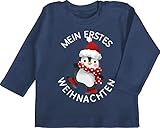 Weihnachten Baby Outfit Christmas - Mein erstes Weihnachten mit Pinguin - weiß - 3/6 Monate - Navy Blau - 1. Weihnachten - BZ11 - Baby T-Shirt Lang