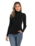 Enjoyoself Damen Gerippter Rollkragenpullover Feinstrick Elegant Langarm Strickpulli Stretch Warmer Winter Rolli,Schwarz,M