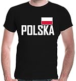 buXsbaum® Herren T-Shirt Polen | Polska Poland Pologne Europa Ländershirt Fanshirt Flagge Trikot Reise | XXXL, Schw