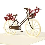 LIMAH® Pop Up 3D Blumen-Fahrrad-Karte, Glückwunschkarte, Geschenkkarte, Überraschungskarte Mit Einem Damenrad Und Roten Blumen Gut Kombinierbar Mit Einem Gutschein Zum Geburtstag