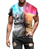 T-Shirt für Herren mit Katzen-Motiv, Tiermotiv, Rundhalsausschnitt, kurzärmelig, 3D-Druck, Wildlife Predator Sly Sneaky Wild, niedlich, lustig, modisch, rose, 3XL