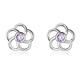 Rose Crystal Ohrstecker Sterling Silber Zierliche Blumenohrringe für Damen Mädchen (lila Blumen ohrringe) (lila)