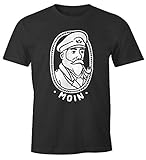 MoonWorks® Herren T-Shirt Kapitän Seemann mit Pfeife Schriftzug Moin Fun-Shirt Spruch lustig anthrazit XL
