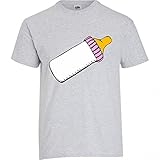 T-Shirt Flasche- NIPPEL- Formel- ROSA- Milch- Lebensmittel- WEIß- Trinken- ISOLIERT in Grau für Herren- Damen- Kinder- 104-5XL