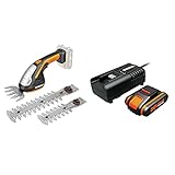 Worx WG801E.9 20V Akku-Gras- und Strauchschere WG801E Inklusiv 3 verschiedene Messer, ohne Akku und Ladegerät & WA3601 Akku mit Ladegerät Set: 20V 2000mAh Li-Ion Akkubatterie & Akku L