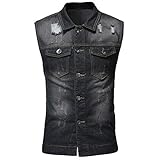 XPDD Herren Ärmellose Zerrissene Jeans Weste Fit Cowboy Denim Jacke Weste Slim Fit Weste Jeansweste Basic Stretch Vintage Jeans Jeansjacke Freizeitjacke Sommerjack