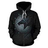 WYPAN Herren 3D Print Tattoo Viking Raven Hoodie, Norse Odin Crow Keltischer Knoten Streetwear Langarm Casual Sweatshirt,Zip,5XL