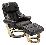 Robas Lund Sessel Leder Relaxsessel TV Sessel mit Hocker bis 130 Kg, Fernsehsessel Echtleder braun, Calgary