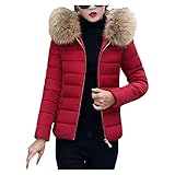 TTWOMEN Damen Baumwolle Warmer Cardigan Mantel Großer Wollkragen Dicker Außenmantel Schmale Kapuzen Baumwolle Gepolsterte Park