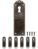 FUXXER® - 6x Antike Schlüssel-Schilder, Schloss-Rosetten, Schloss-Beschläge, Abdeckung für Schlösser, Schlüssel-Loch, Vintage Messing Bronze Jugendstil Art Deco Design, 6er Set, 90 x 28