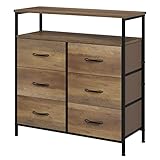 Kommode Schrank mit 6 Schubladen aus Stoff Sideboard Aufbewahrungsschrank für Kleiderschränke Holz Schlafzimmer Kinderzimmer Flur Vintage Hellbraun 83x29x80