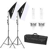 Wisamic Led Foto Softbox Set Fotostudio Licht Schirm Beleuchtung Fotografie dimmbar Licht mit 2 X 85W Fotolampen und mit 2 x Faltbare Lamp