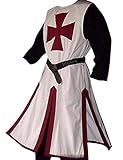 Fueri Herren Mittelalter Ritter Kostüm Kreuzritter Wikinger Tunika Tempel Fasching Karneval LARP Cospaly Waffenrock, Weinrot-Weiß, XXL