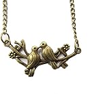 Bronze Vogel auf AST Halskette, Love Birds, Twin Birds, Birds on a Branch, Lovebird, Bird Stand Halskette D