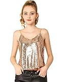 Allegra K Damen V Neck Spaghetti Strap Pailletten Crop Tank Top Gold M
