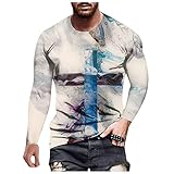 VESNIBA Herren Langarm Tops Casual Shirts Rundhals Tee Funky Bunte Grafik 3D Gedruckt Bluse Hawaii Urlaub Party Henley Pullover Floral Overshirt Einzigartiges Muster XL A13