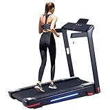 ZELUS Laufband für Zuhause Klappbar 130x43cm große Lauffläche, Treadmill 1-14km/h Heimtrainer LED-Display, 4 farbige LED-Leuchten Profi Laufband mit App-Herzfrequenzsensor, Magnetischer Stoßdämpfung