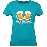 Shirt-Panda Oktoberfest T-Shirt Damen · Maßkrug 2020 · Tracht für Frauen· Wiesen Dirndl · München Stuttgart Wasen Outfit · Bier Krüge · Petrol M