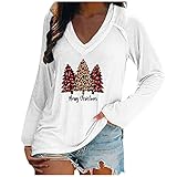 TTWOMEN Womens Christmas Print Casual T-Shirt Tops Herbst Winter V-Ausschnitt Langarm Lose Pullover B