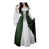 SALUCIA Damen Mittelalter Kleid Trompetenärmel Bodenlange Vintage Kostüm Viktorianisches Renaissance Gothic Prinzessin Lange Kleider für Festliche Karneval Fasching Cosplay Party Große Größ