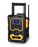 UEME Baustellenradio Robustes DAB+ FM Radio mit Bluetooth,Ladestation und Aux Anschluss DB-1005 (Gelb-Schwarz)