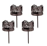 BigDean 4er Set Teelichthalter aus Metall - 8,5 cm hoch - Windlicht mit Stecker - Dunkelbraun - Kerzenstecker Teelichter Adventskranz Teelichtsteck